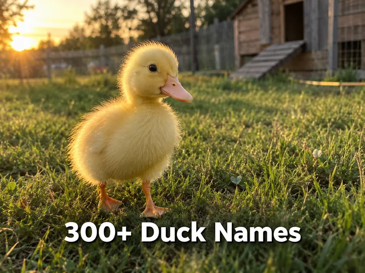 Fluffy yellow duckling in grass, part of a duck names guide for new owners