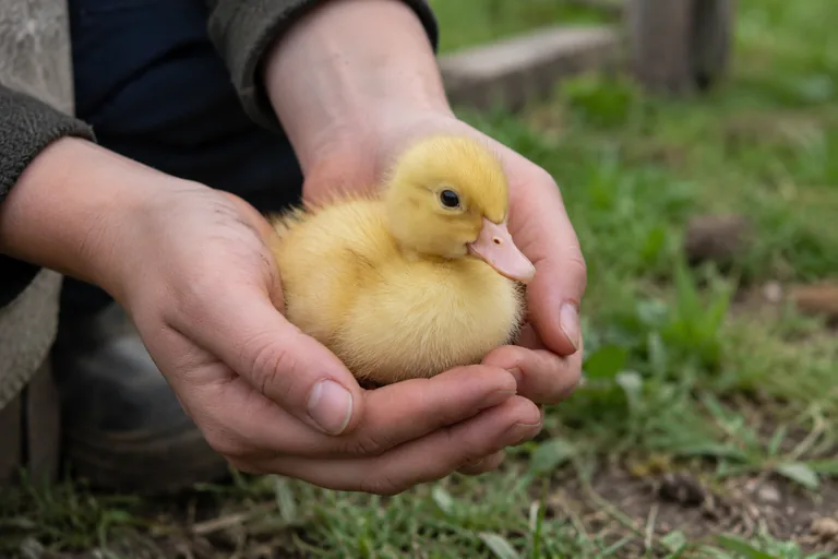 Tiny duckling cupped in hands, illustrating cute duck name ideas