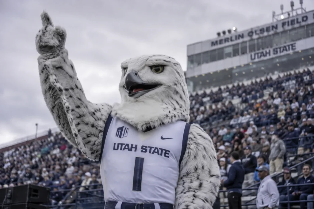 White-phase gyrfalcon mascot similar to real Air Force Academy falcons like Nova