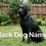 Black Labrador in a backyard, black dog names inspiration