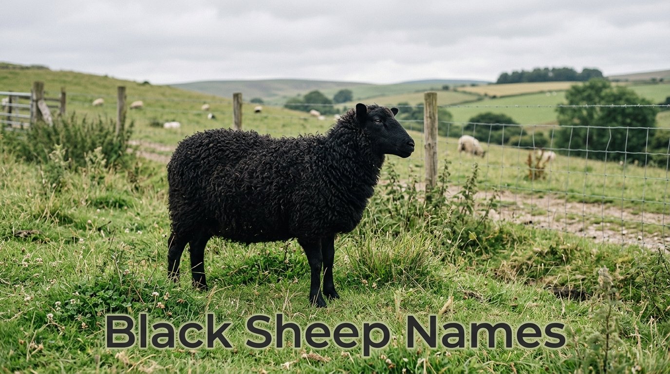 Black sheep in a hillside pasture, black sheep names inspiration