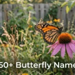 Monarch butterfly on purple coneflower, backyard butterfly names inspiration