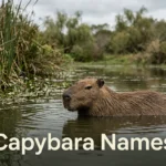 Capybara floating in a pond with only its head above water