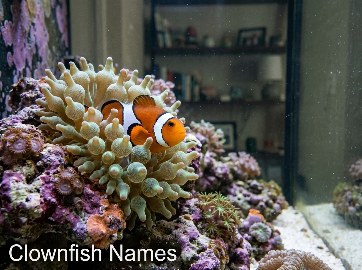 Orange ocellaris clownfish in a bubble-tip anemone, illustrating clownfish names