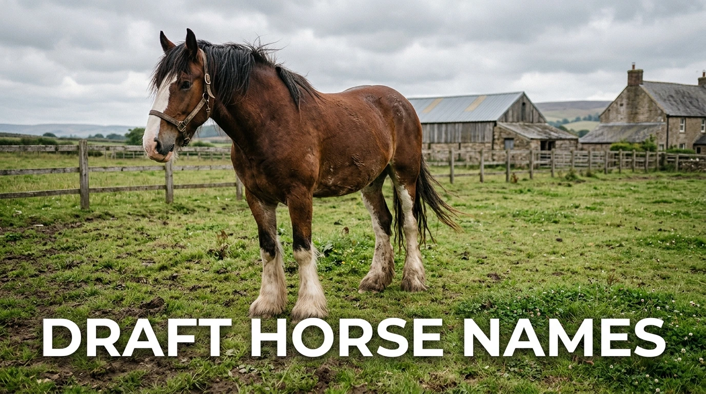 Bay Clydesdale draft horse in a paddock, one option for draft horse names