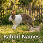 Pet rabbit mid-jump outdoors, ideal for browsing rabbit names