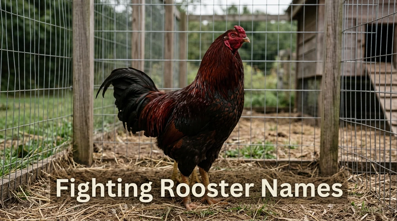 Gamefowl rooster in a backyard coop, fighting rooster names inspiration