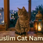 Tabby cat beside a lantern, inspiration for Muslim cat names