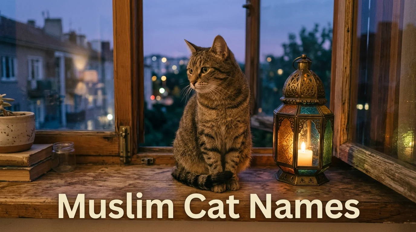 Tabby cat beside a lantern, inspiration for Muslim cat names