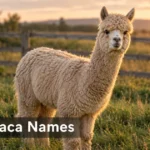 Fawn-colored alpaca in a pasture, used for a guide to alpaca names