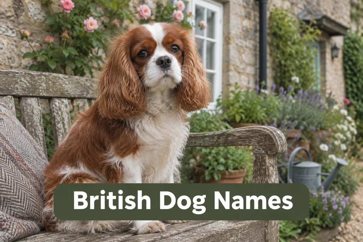 Cavalier King Charles Spaniel in an English garden, a classic pick for British dog names