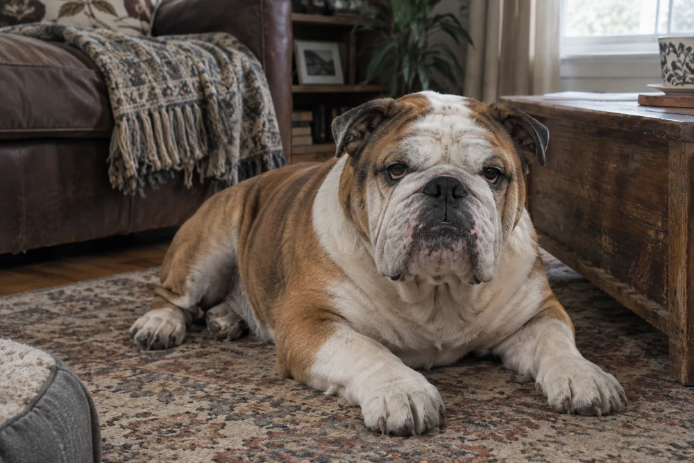Grumpy Bulldog inspiring funny old man dog names