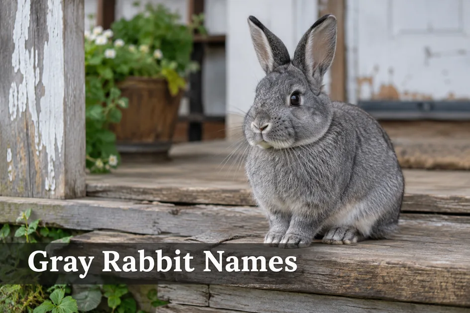 Steel-gray pet rabbit sitting outdoors, ideal for browsing gray rabbit names