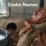 Red corn snake in a terrarium, illustrating ideas for snake names