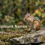Eastern chipmunk with full cheeks on a mossy stone wall, a good subject for chipmunk names