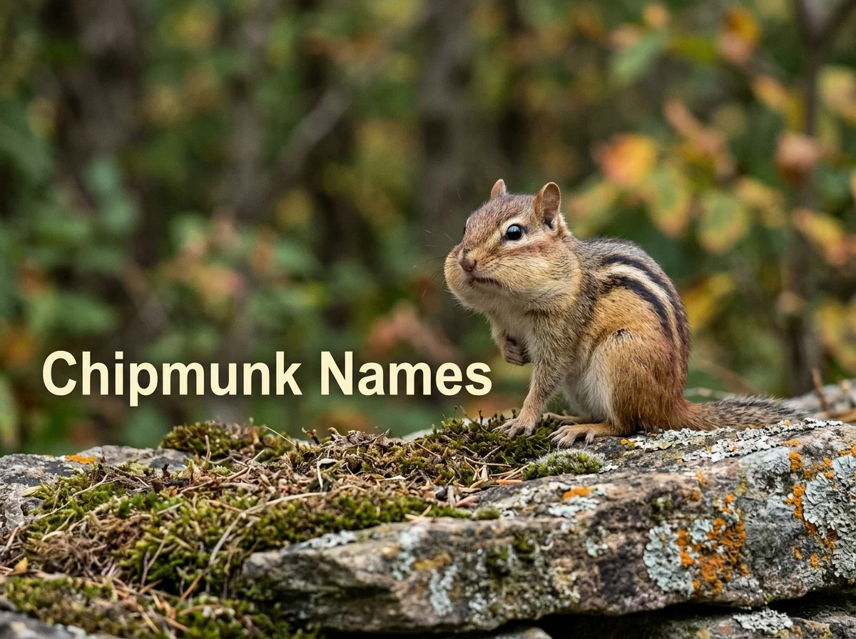 Eastern chipmunk with full cheeks on a mossy stone wall, a good subject for chipmunk names